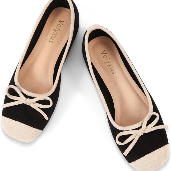 Shoes - Women's Faux Suede Ballet Flats Two Tone Cap Toe Slip On Dressy Casual